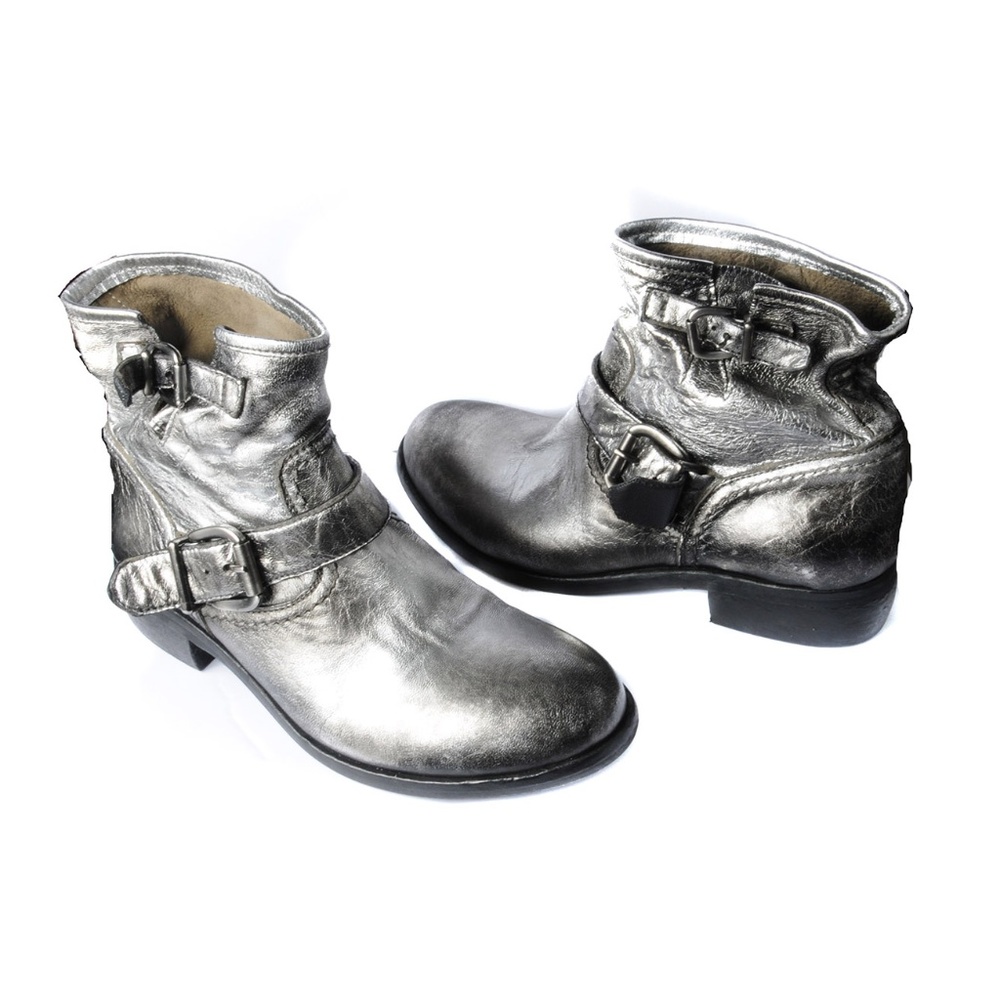 Biker inspired Ankle boots in Silver leather  NEW! - Picture 3 of 4